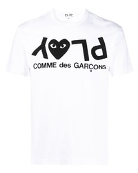 weißes und schwarzes bedrucktes T-Shirt mit einem Rundhalsausschnitt von Comme Des Garcons Play