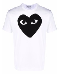 weißes und schwarzes bedrucktes T-Shirt mit einem Rundhalsausschnitt von Comme Des Garcons Play