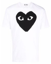 weißes und schwarzes bedrucktes T-Shirt mit einem Rundhalsausschnitt von Comme Des Garcons Play