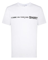 weißes und schwarzes bedrucktes T-Shirt mit einem Rundhalsausschnitt von Comme Des Garcons SHIRT