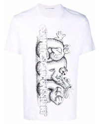 weißes und schwarzes bedrucktes T-Shirt mit einem Rundhalsausschnitt von Comme Des Garcons SHIRT