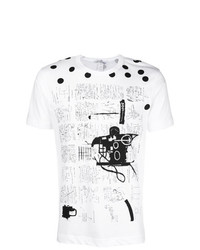 weißes und schwarzes bedrucktes T-Shirt mit einem Rundhalsausschnitt von Comme Des Garcons SHIRT