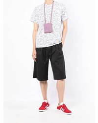 weißes und schwarzes bedrucktes T-Shirt mit einem Rundhalsausschnitt von Comme des Garcons Homme Deux