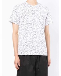 weißes und schwarzes bedrucktes T-Shirt mit einem Rundhalsausschnitt von Comme des Garcons Homme Deux