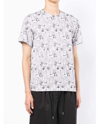 weißes und schwarzes bedrucktes T-Shirt mit einem Rundhalsausschnitt von Comme des Garcons Homme Deux