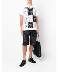 weißes und schwarzes bedrucktes T-Shirt mit einem Rundhalsausschnitt von Comme des Garcons Homme Deux