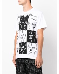 weißes und schwarzes bedrucktes T-Shirt mit einem Rundhalsausschnitt von Comme des Garcons Homme Deux