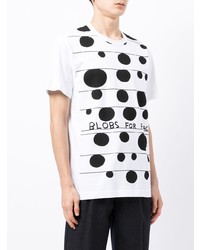 weißes und schwarzes bedrucktes T-Shirt mit einem Rundhalsausschnitt von Comme des Garcons Homme Deux