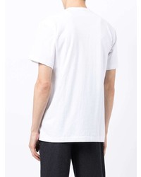 weißes und schwarzes bedrucktes T-Shirt mit einem Rundhalsausschnitt von Comme des Garcons Homme Deux