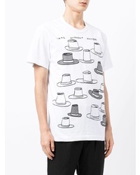 weißes und schwarzes bedrucktes T-Shirt mit einem Rundhalsausschnitt von Comme des Garcons Homme Deux