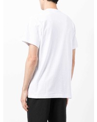 weißes und schwarzes bedrucktes T-Shirt mit einem Rundhalsausschnitt von Comme des Garcons Homme Deux