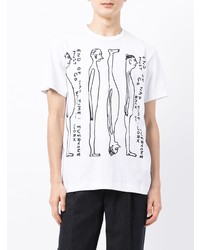 weißes und schwarzes bedrucktes T-Shirt mit einem Rundhalsausschnitt von Comme des Garcons Homme Deux