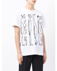 weißes und schwarzes bedrucktes T-Shirt mit einem Rundhalsausschnitt von Comme des Garcons Homme Deux