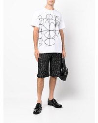 weißes und schwarzes bedrucktes T-Shirt mit einem Rundhalsausschnitt von Comme des Garcons Homme Deux