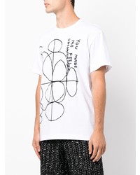 weißes und schwarzes bedrucktes T-Shirt mit einem Rundhalsausschnitt von Comme des Garcons Homme Deux