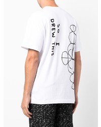 weißes und schwarzes bedrucktes T-Shirt mit einem Rundhalsausschnitt von Comme des Garcons Homme Deux