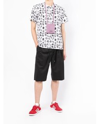 weißes und schwarzes bedrucktes T-Shirt mit einem Rundhalsausschnitt von Comme des Garcons Homme Deux