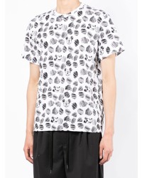 weißes und schwarzes bedrucktes T-Shirt mit einem Rundhalsausschnitt von Comme des Garcons Homme Deux