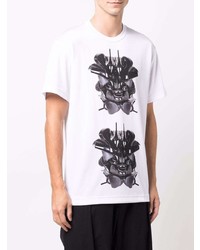 weißes und schwarzes bedrucktes T-Shirt mit einem Rundhalsausschnitt von Comme Des Garcons Homme Plus