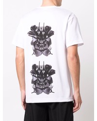 weißes und schwarzes bedrucktes T-Shirt mit einem Rundhalsausschnitt von Comme Des Garcons Homme Plus