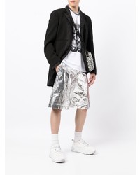 weißes und schwarzes bedrucktes T-Shirt mit einem Rundhalsausschnitt von Comme Des Garcons Homme Plus