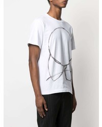 weißes und schwarzes bedrucktes T-Shirt mit einem Rundhalsausschnitt von Comme Des Garcons Homme Plus