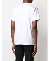 weißes und schwarzes bedrucktes T-Shirt mit einem Rundhalsausschnitt von Comme Des Garcons Homme Plus