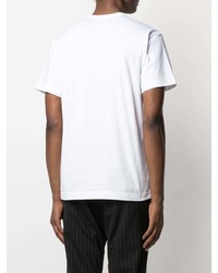 weißes und schwarzes bedrucktes T-Shirt mit einem Rundhalsausschnitt von Comme Des Garcons Homme Plus