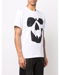 weißes und schwarzes bedrucktes T-Shirt mit einem Rundhalsausschnitt von Comme Des Garcons Homme Plus