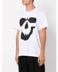 weißes und schwarzes bedrucktes T-Shirt mit einem Rundhalsausschnitt von Comme Des Garcons Homme Plus