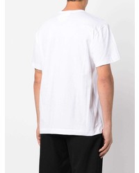 weißes und schwarzes bedrucktes T-Shirt mit einem Rundhalsausschnitt von Comme Des Garcons Homme Plus