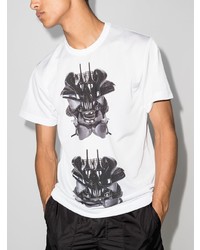 weißes und schwarzes bedrucktes T-Shirt mit einem Rundhalsausschnitt von Comme Des Garcons Homme Plus