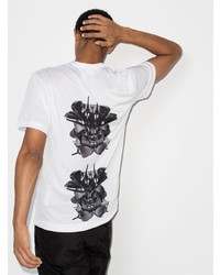 weißes und schwarzes bedrucktes T-Shirt mit einem Rundhalsausschnitt von Comme Des Garcons Homme Plus