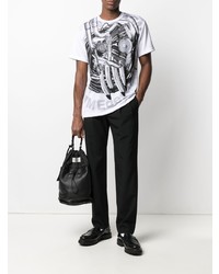 weißes und schwarzes bedrucktes T-Shirt mit einem Rundhalsausschnitt von Comme Des Garcons Homme Plus