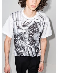 weißes und schwarzes bedrucktes T-Shirt mit einem Rundhalsausschnitt von Comme Des Garcons Homme Plus