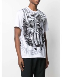 weißes und schwarzes bedrucktes T-Shirt mit einem Rundhalsausschnitt von Comme Des Garcons Homme Plus