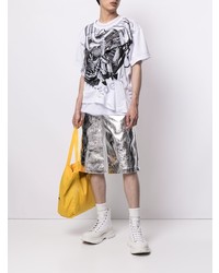 weißes und schwarzes bedrucktes T-Shirt mit einem Rundhalsausschnitt von Comme Des Garcons Homme Plus