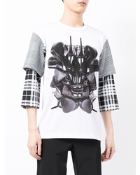 weißes und schwarzes bedrucktes T-Shirt mit einem Rundhalsausschnitt von Comme Des Garcons Homme Plus