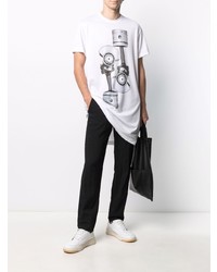 weißes und schwarzes bedrucktes T-Shirt mit einem Rundhalsausschnitt von Comme Des Garcons Homme Plus