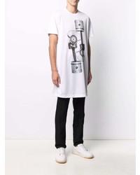 weißes und schwarzes bedrucktes T-Shirt mit einem Rundhalsausschnitt von Comme Des Garcons Homme Plus