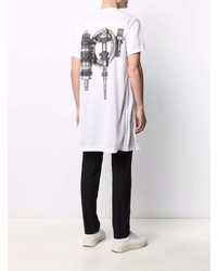 weißes und schwarzes bedrucktes T-Shirt mit einem Rundhalsausschnitt von Comme Des Garcons Homme Plus