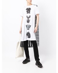 weißes und schwarzes bedrucktes T-Shirt mit einem Rundhalsausschnitt von Comme Des Garcons Homme Plus