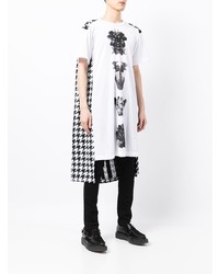 weißes und schwarzes bedrucktes T-Shirt mit einem Rundhalsausschnitt von Comme Des Garcons Homme Plus