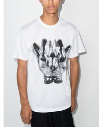 weißes und schwarzes bedrucktes T-Shirt mit einem Rundhalsausschnitt von Comme Des Garcons Homme Plus