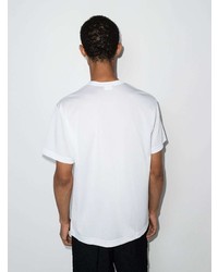 weißes und schwarzes bedrucktes T-Shirt mit einem Rundhalsausschnitt von Comme Des Garcons Homme Plus