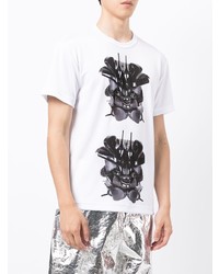 weißes und schwarzes bedrucktes T-Shirt mit einem Rundhalsausschnitt von Comme Des Garcons Homme Plus