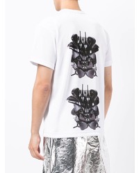 weißes und schwarzes bedrucktes T-Shirt mit einem Rundhalsausschnitt von Comme Des Garcons Homme Plus