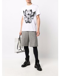 weißes und schwarzes bedrucktes T-Shirt mit einem Rundhalsausschnitt von Comme Des Garcons Homme Plus