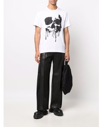 weißes und schwarzes bedrucktes T-Shirt mit einem Rundhalsausschnitt von Comme Des Garcons Homme Plus