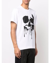 weißes und schwarzes bedrucktes T-Shirt mit einem Rundhalsausschnitt von Comme Des Garcons Homme Plus